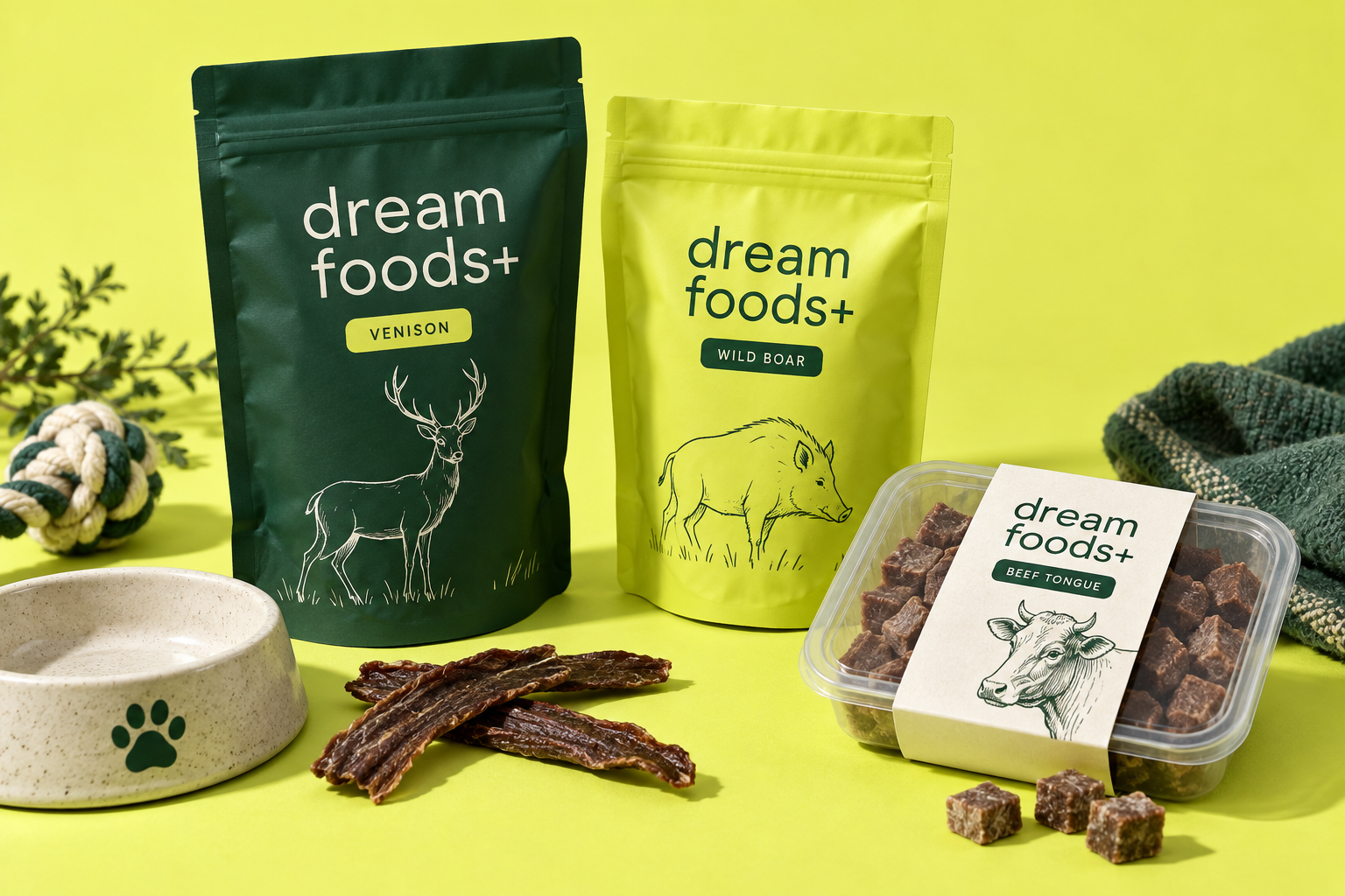 Dream foods + パッケージ3種類のデザイン案